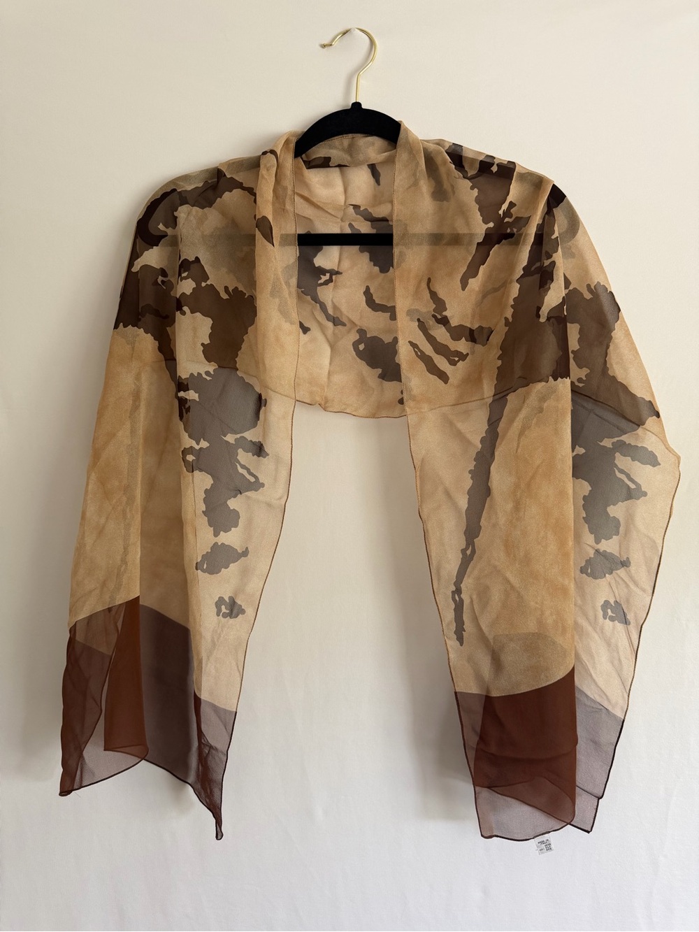 Made in Italy  100% Silk Lightweight Beige and Brown Sheer Scarf